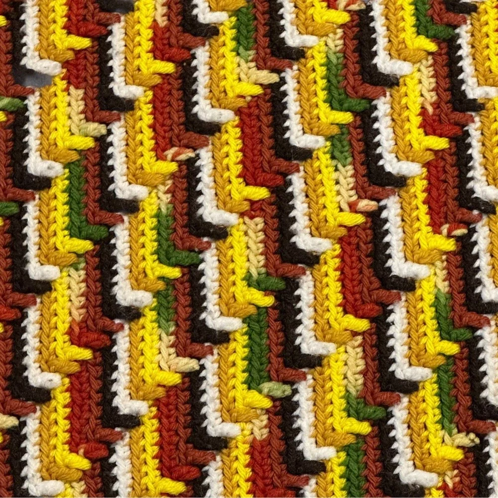 Vrg Crochet Afghan Blanket-Apache Tears Stitch-Chevron Zigzag Retro Fall 52